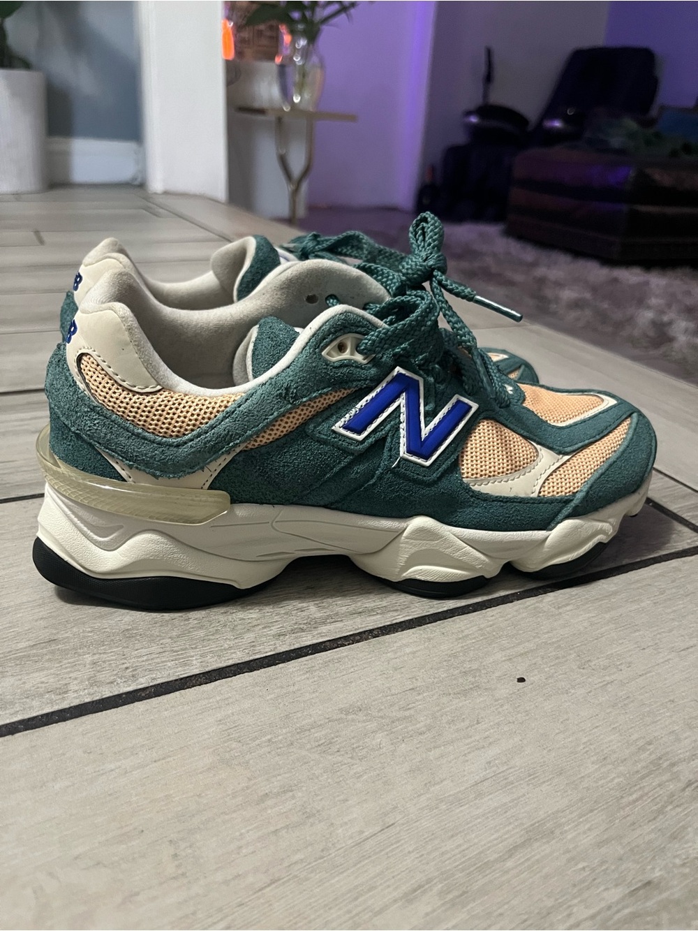 New Balance 9060 Green, Beige & Blue Women's Athletic Sneakers - Picture 4 of 7